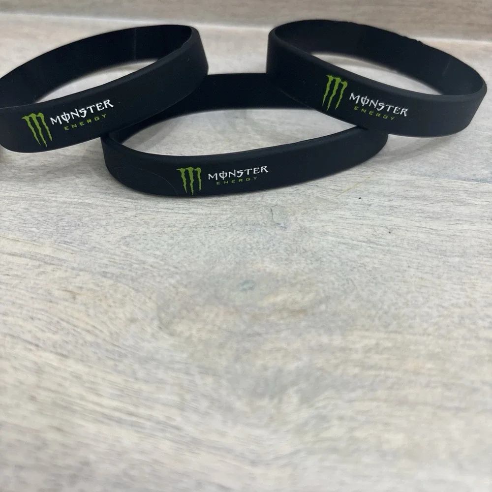 (3) MONSTER ENERGY Collectible Wristband Silicone Rubber Band Black/Green NEW
